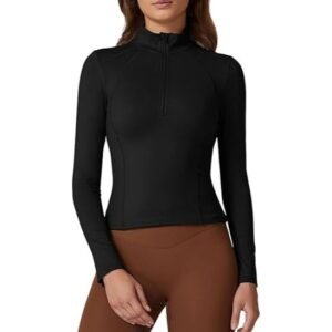 Women's Half Zip Long Sleeve Crop Top