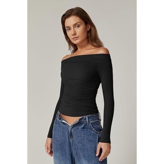 Women's off-the-shoulder long-sleeved crop top - Image 4