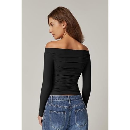 Women's off-the-shoulder long-sleeved crop top - Image 3
