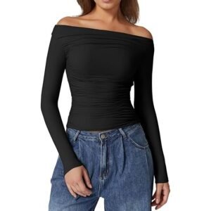 Women's off-the-shoulder long-sleeved crop top
